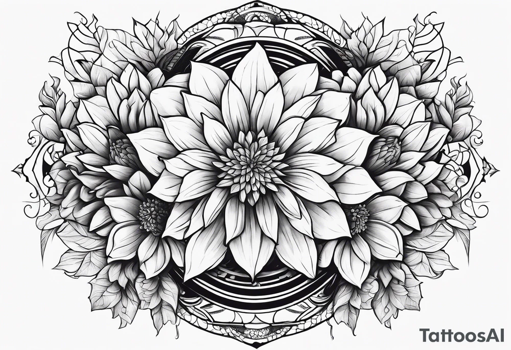 Oroborus and dahlia tattoo idea