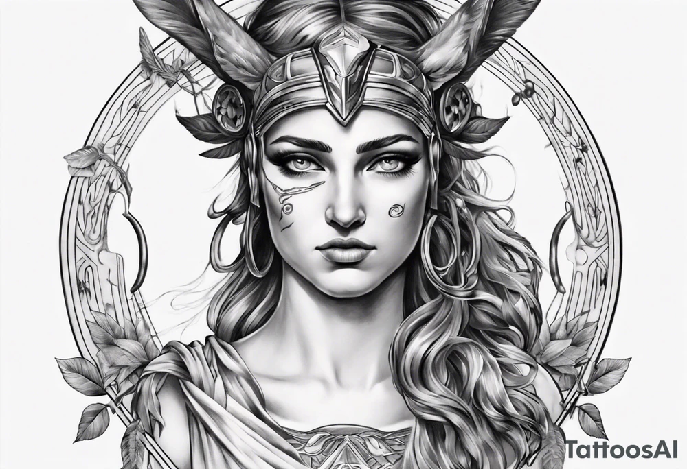 realistic Artemis greek mythology tattoo idea