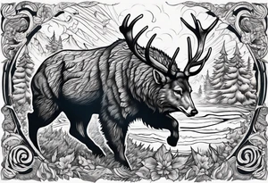 Hunter hunting deer being chased by a bear tattoo idea