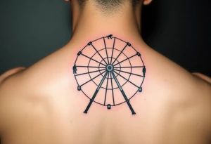 A Ferris wheel with tiny figures climbing it, representing Tris and Four’s iconic moment of trust and bravery, representing movie Divergent tattoo idea