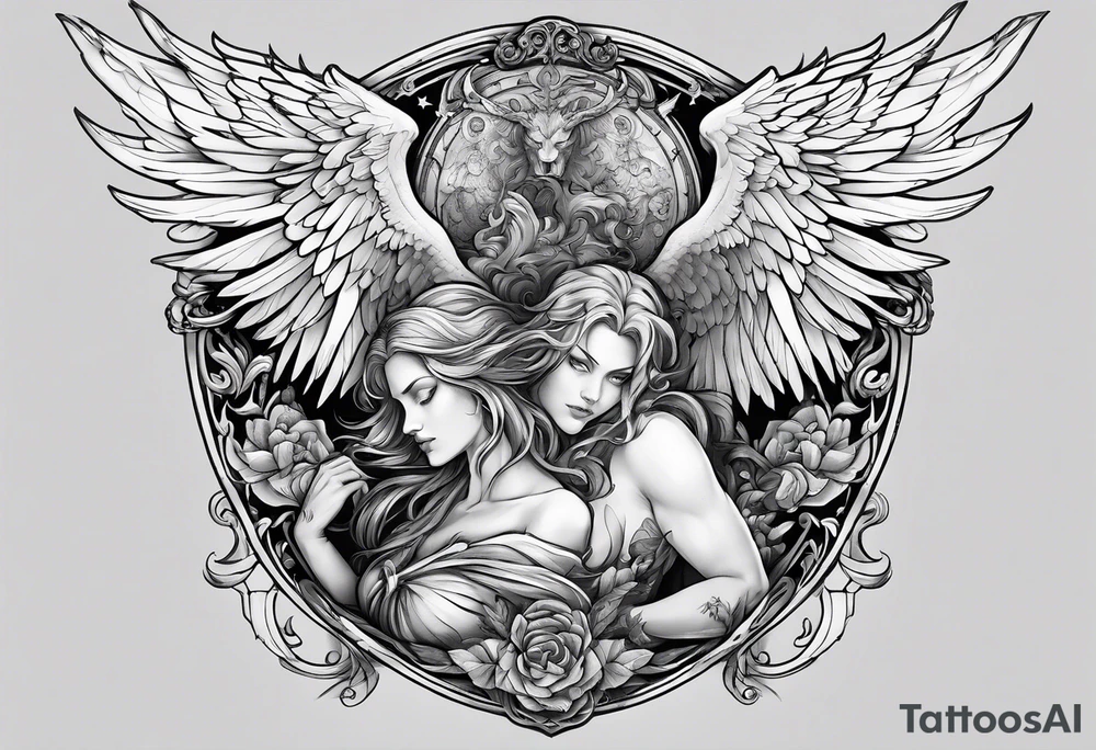 Angels and demons fighting tattoo idea
