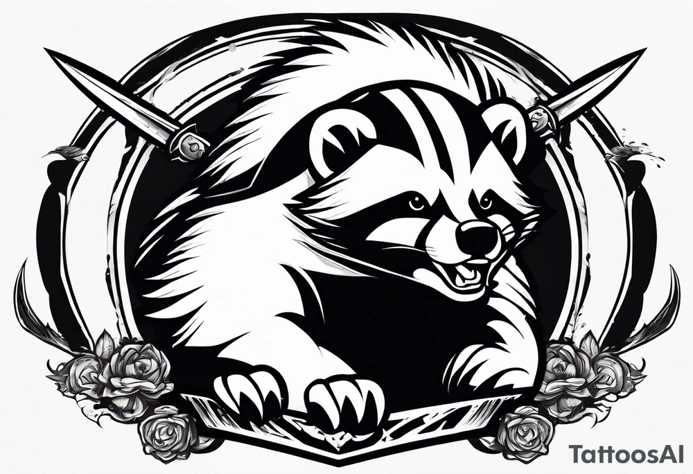 Draw me badger with aggressive full body, killer face with cute smile, very long nails and he attacks like a Turkish gladiator to enemy and also he has very deadly looking. The only weapon is his braveness he fights with his nails. tattoo idea