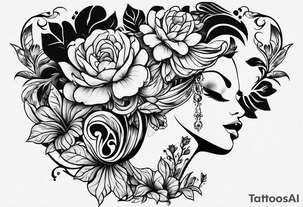 neck tattoo stencil of flowers about pain and struggle in new school or polka trash style tattoo idea