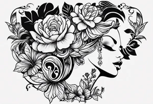 neck tattoo stencil of flowers about pain and struggle in new school or polka trash style tattoo idea
