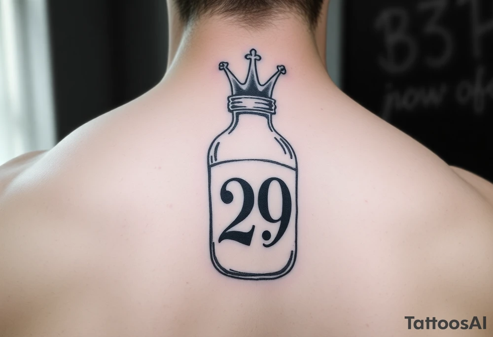 Baby bottle with crown and number 29 tattoo idea