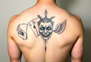 5 card hand,  Gemini twins, and a happy mask getting pulled off tattoo idea