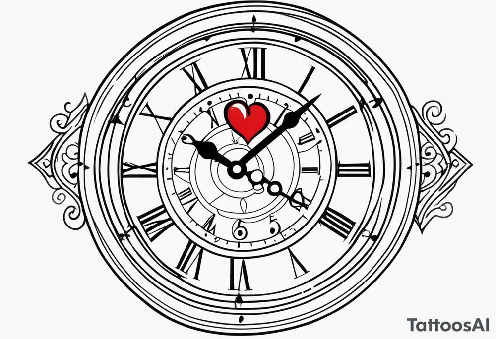 Heart with clock hands on 8 and 5 tattoo idea