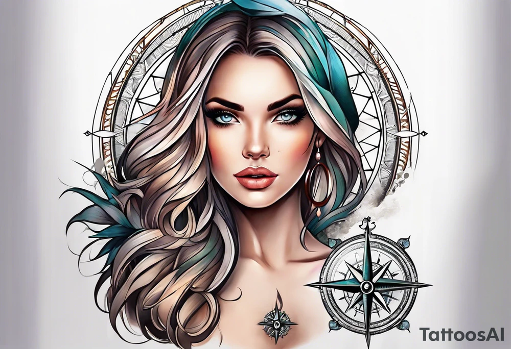 Feminine adventure, compass, cover-up tattoo idea