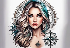 Feminine adventure, compass, cover-up tattoo idea