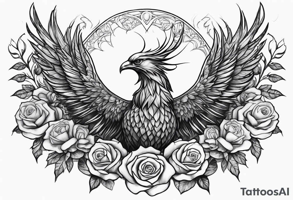 phoenix rising from roses and thorns tattoo idea