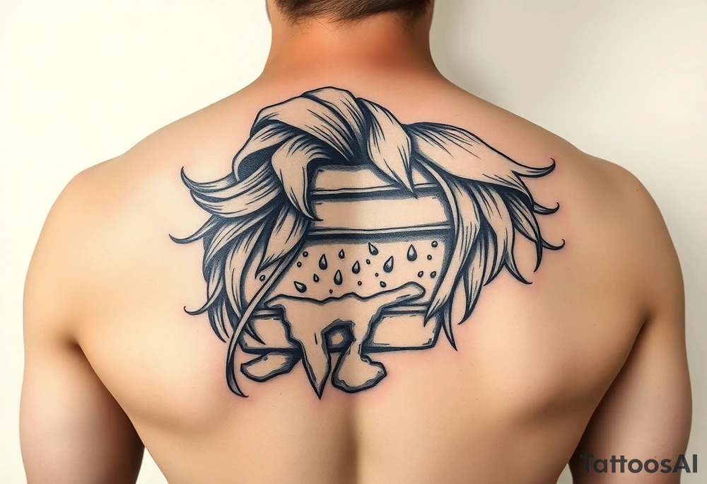 A melting lunchbox with long flowing hair tattoo idea
