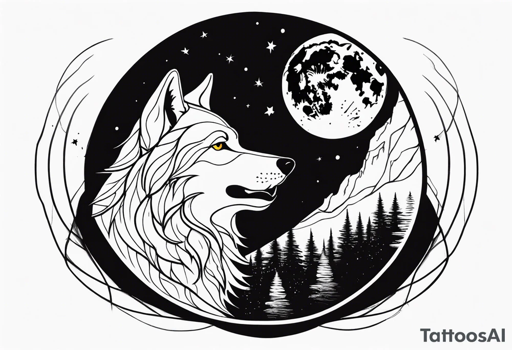 wolf in a moon tattoo idea