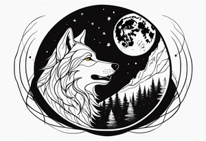 wolf in a moon tattoo idea