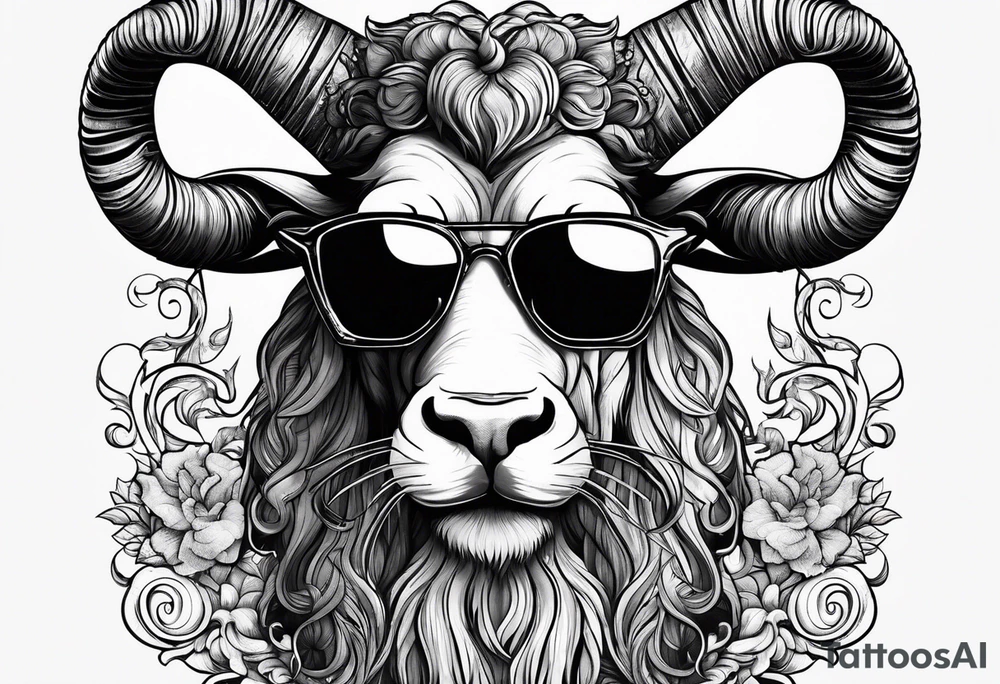 capricorn with beard and sunglasses tattoo idea