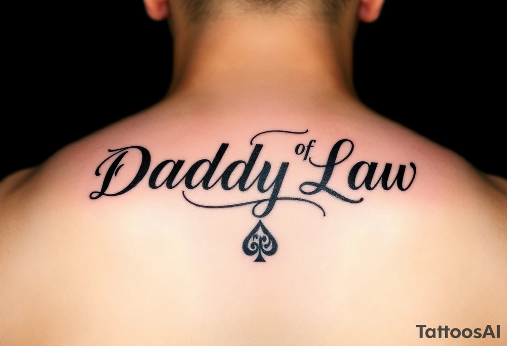 Lettering in calligraphy/cursive that says:
Property of
Daddy Law

(Somewhere in there a queen of spades. 
Area of tattoo: ass
) tattoo idea