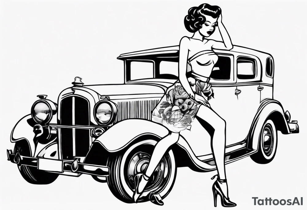 Pinup doll sitting inside an old vintage car tattoo idea Pinup doll sitting inside an old vintage car tattoo idea
