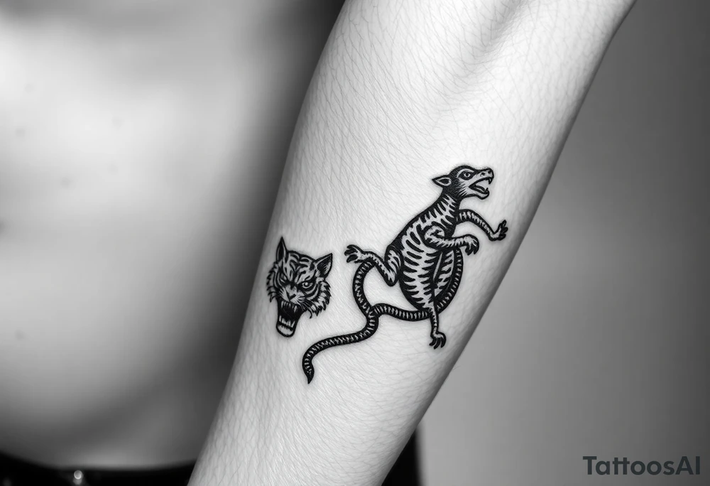 Crane tiger monkey and snake each small individual characters tattoo idea