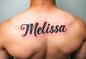 Melissa in 1 inch by 4 inch masculine lettering and bold tattoo idea