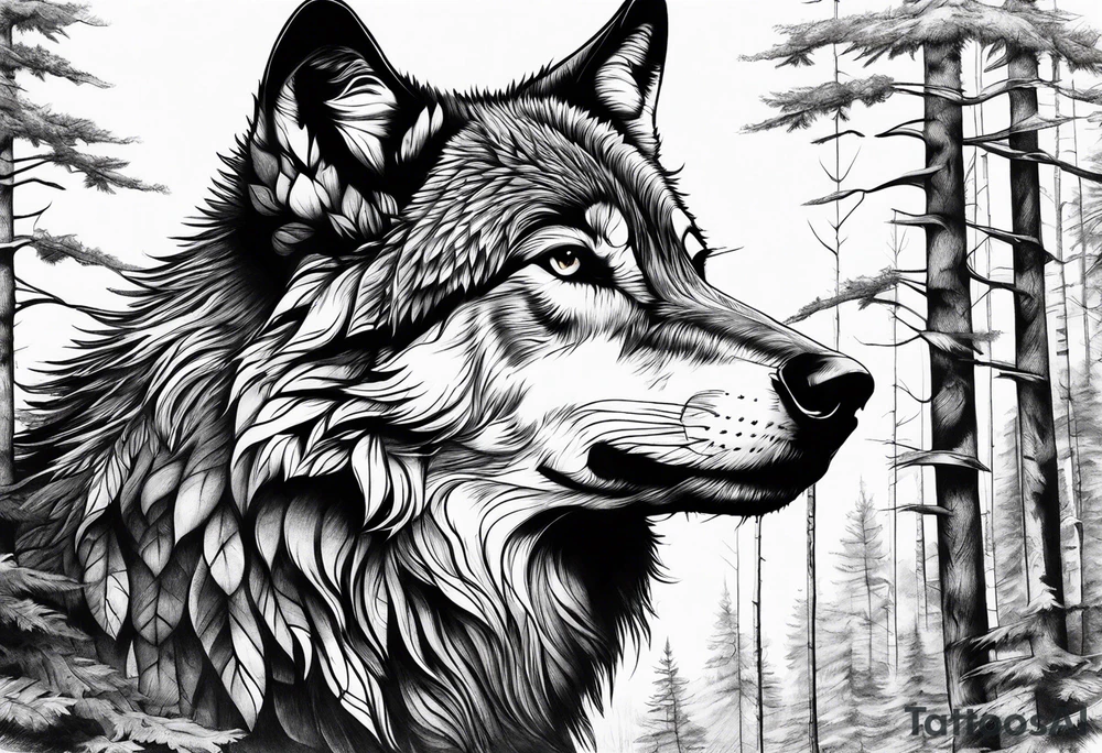 Wolf in a forest tattoo idea