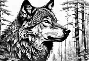 Wolf in a forest tattoo idea