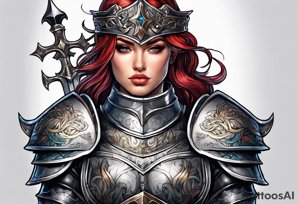 woman saint in armor tattoo idea