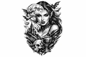 female vampire,bats,full moon. tattoo idea