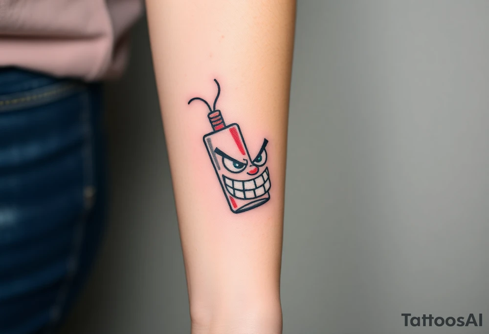 angry stick of dynamite with a mean face tattoo idea