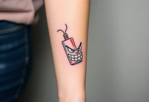 angry stick of dynamite with a mean face tattoo idea