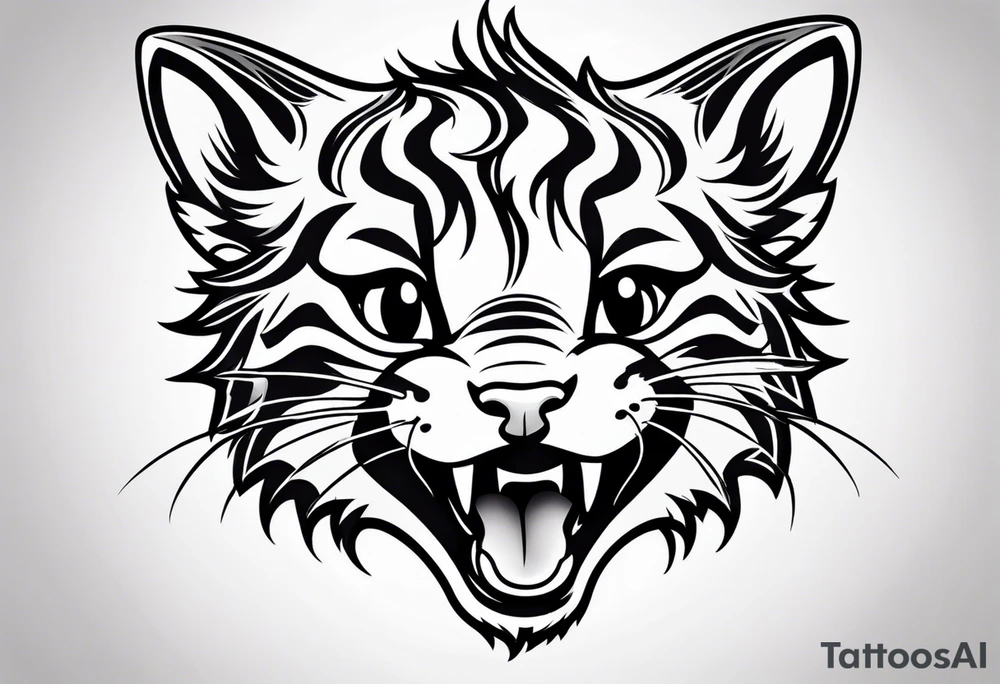 Super cute smiling cartoon wildcat cub tattoo idea