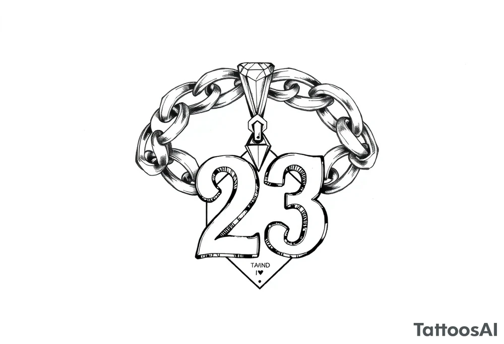 Diamond Cuban link chain with number 23 pendant tattoo idea