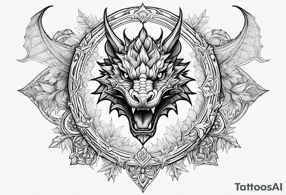 dragon cute , celestial, cross, snowflake tattoo idea