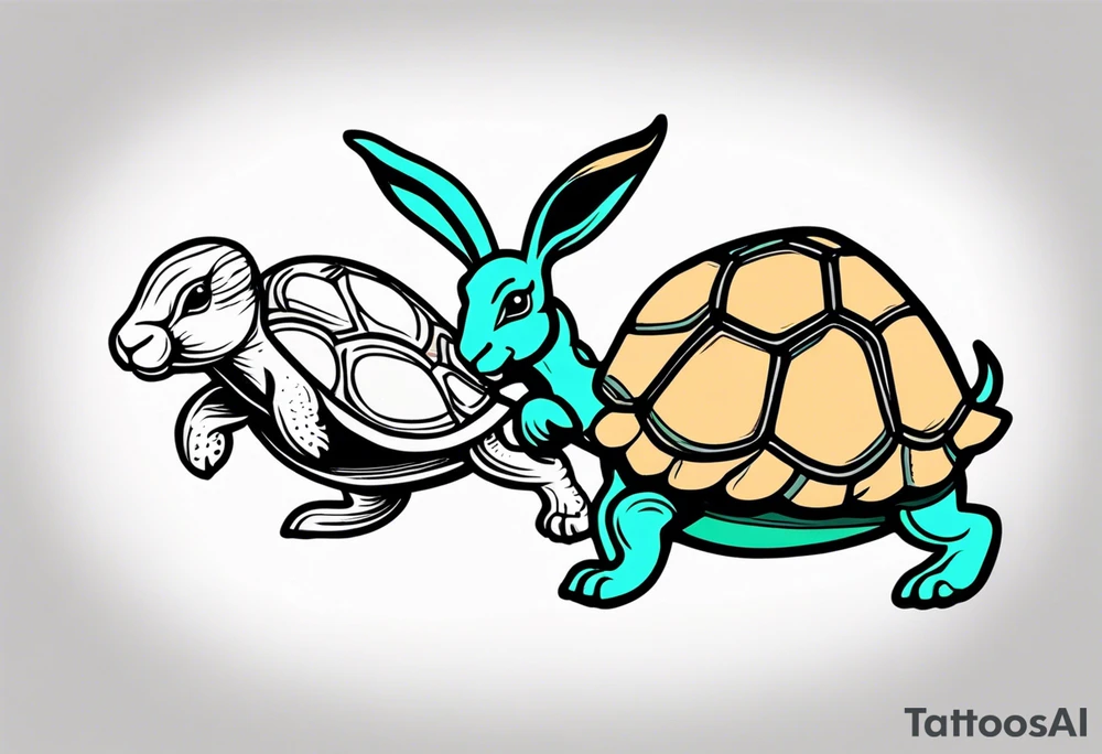 A Rabbit and a Turtle running tattoo idea