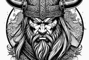 half face of a viking and half face of samurai tattoo idea