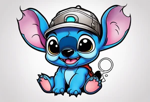 Baby stitch with welding hat tattoo idea