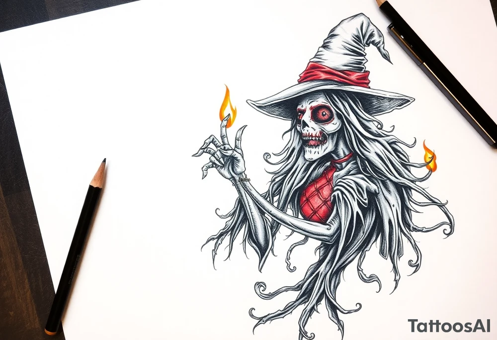 Zombie witch burned at the stake tattoo idea