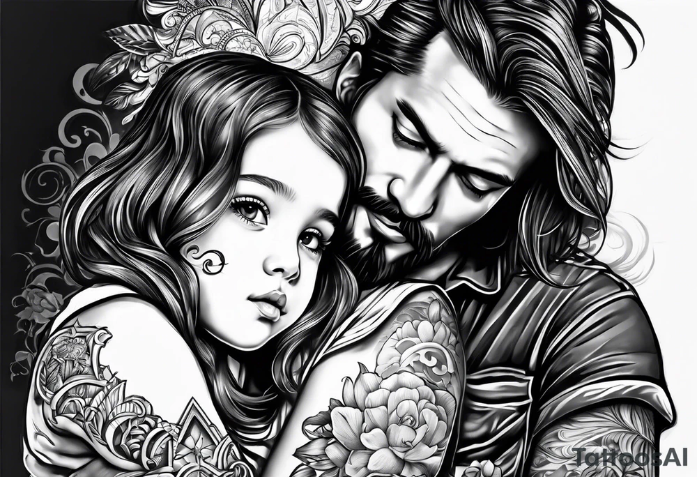 little girl with her dad and the word father tattoo idea