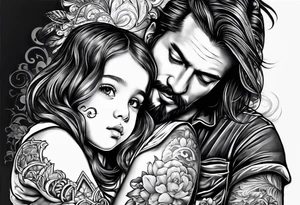little girl with her dad and the word father tattoo idea