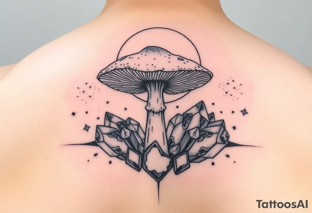 Mushroom, crystals and the moon tattoo idea