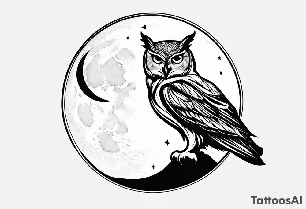 An owl perched beneath a glowing moon tattoo idea