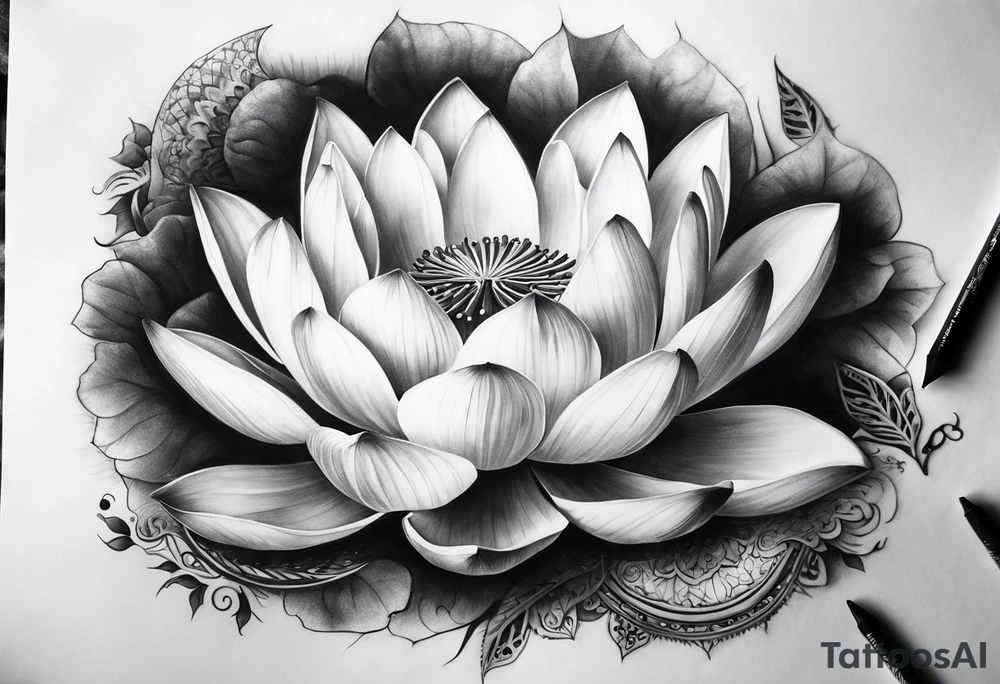 İçerisinde kaplan gül lotus çiçeği ay ve kral tacının bulunduğu dirsekten aşağı bir dövme tasarımı tattoo idea