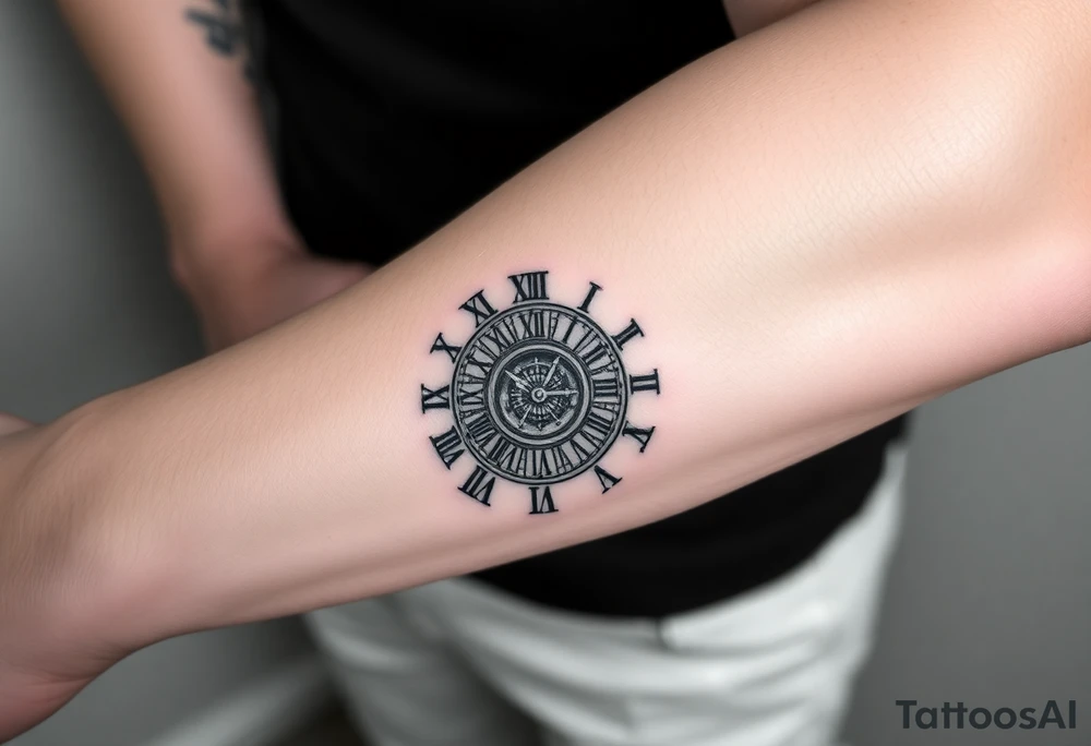 vintage roman numerals within ornate clockwork mechanism tattoo idea