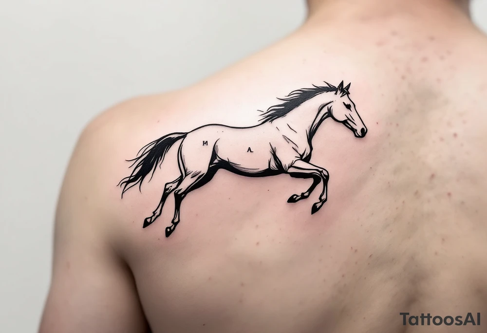 horse silhouette 
from the front which gallops from the front, with the 3 small letters discreetly integrated: M, A, L tattoo idea