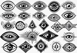 Variety of eye flash sheet tattoo idea
