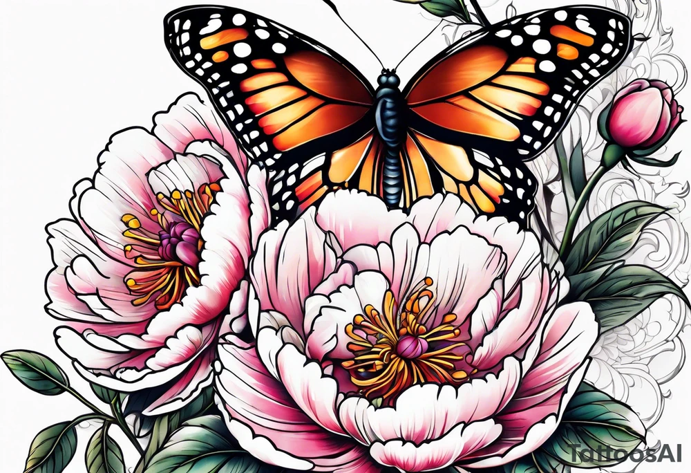 Peony and a butterfly tattoo idea