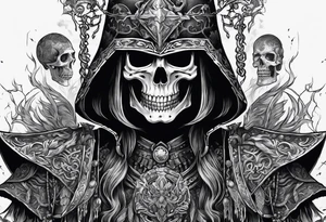 necromancer guy with army of skeletons tattoo idea