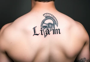 The name Liam inside a warriors helmet tattoo idea