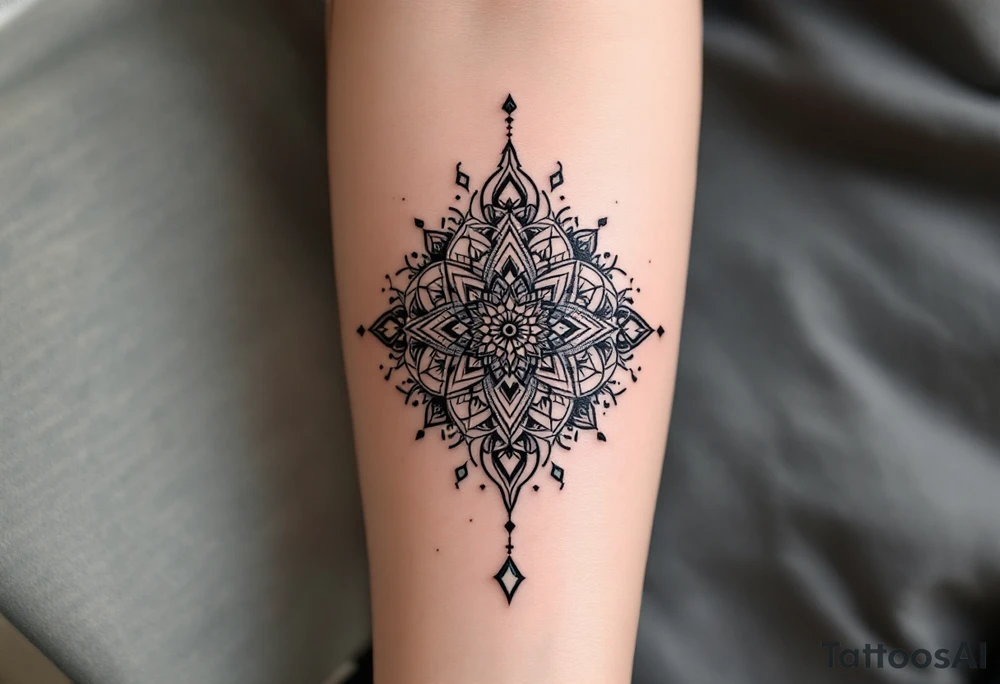 intricate mandala with sacred geometry and cosmic elements tattoo idea
