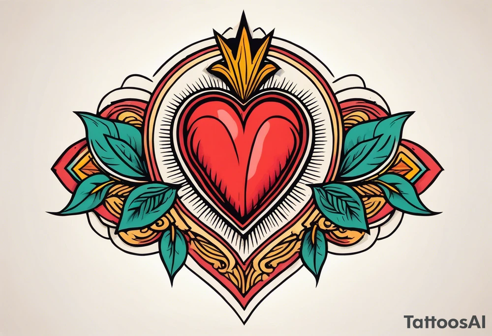 sacred heart traditonal vintage tattoo colorful tattoo idea