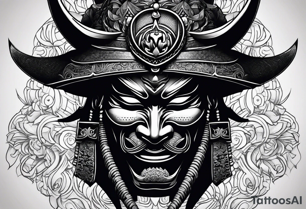Black samurai mask with shading background for shoulder tattoo idea Black samurai mask with shading background for shoulder tattoo idea