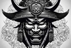 Black samurai mask with shading background for shoulder tattoo idea